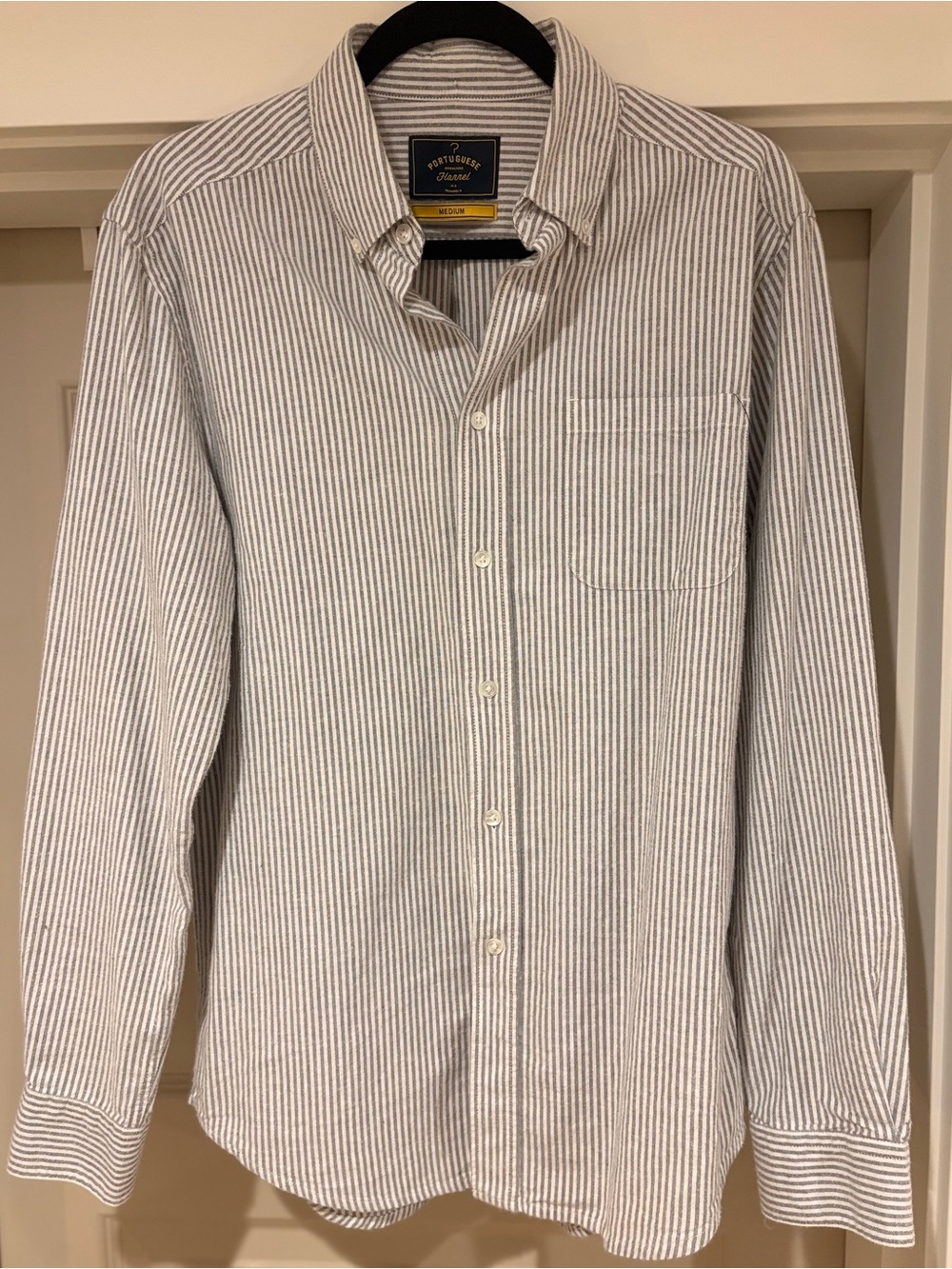 Portuguese Flannel Union Stripe Oxford Button-Down Shirt - White & Gray M